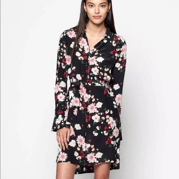 Equipment Femme Black&Pink Floral Clea Silk Button Front Shirt Dress Sz.M - Picture 2 of 16